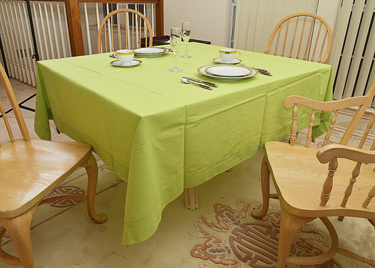 Happy Festive 70" Square tablecloth. Macaw Green color